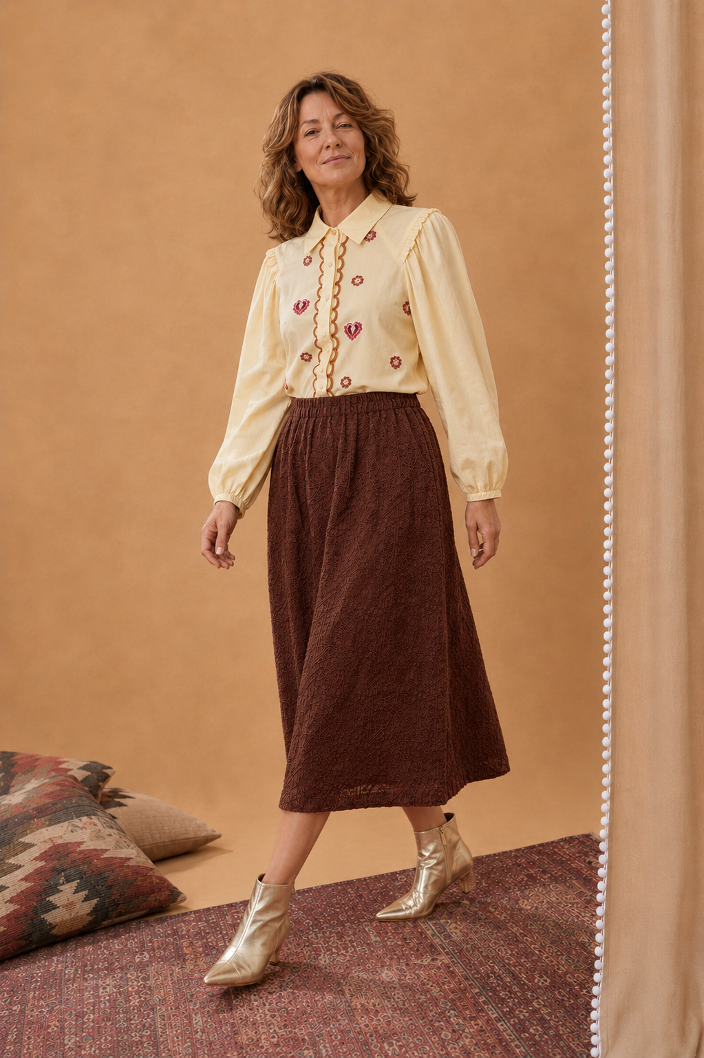 Edie Embroidered Blouse, Butter