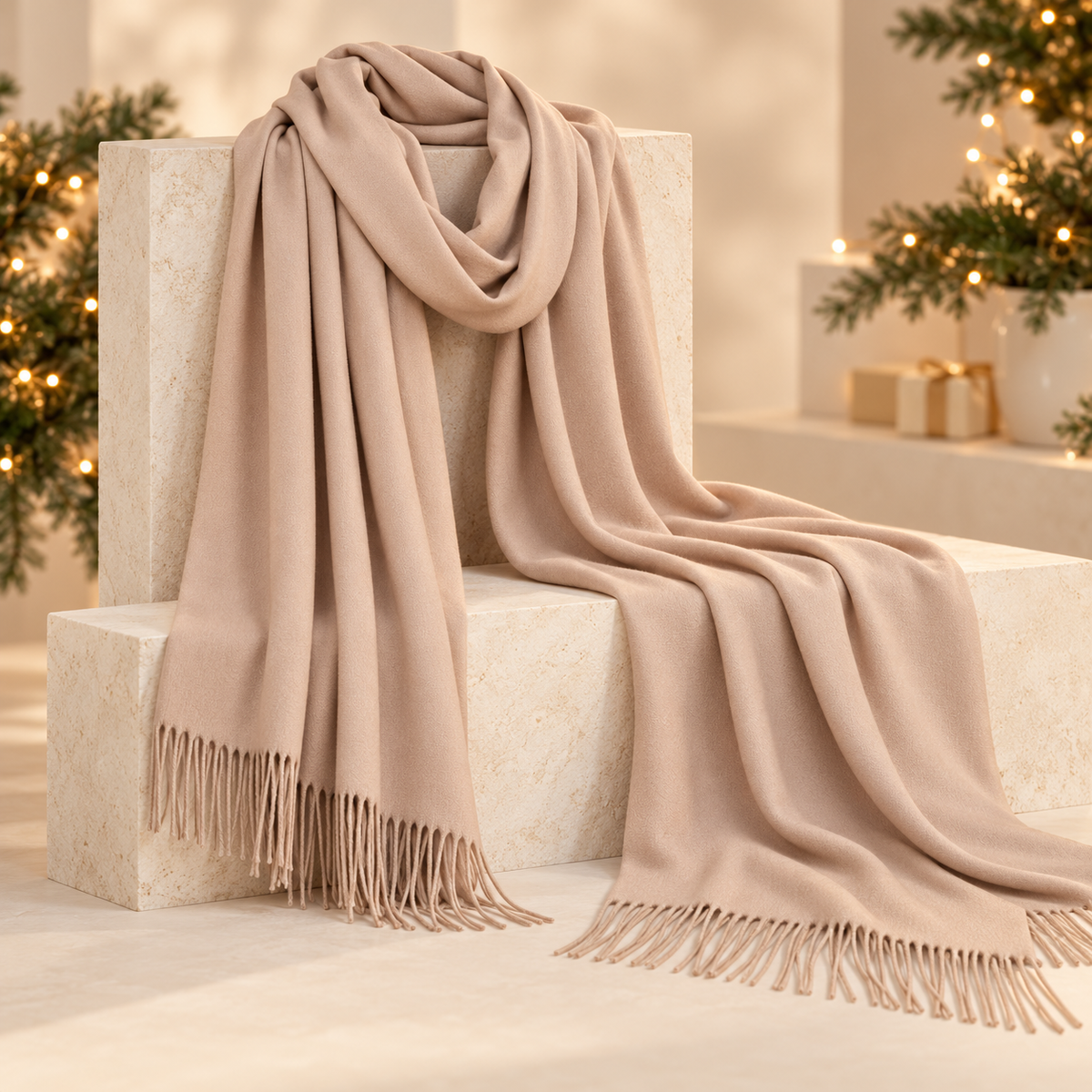 Tasselled Pashmina, Beige