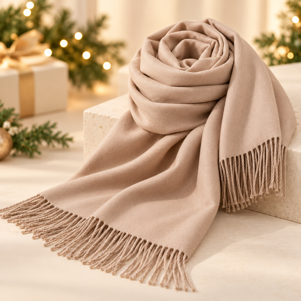 Tasselled Pashmina, Beige