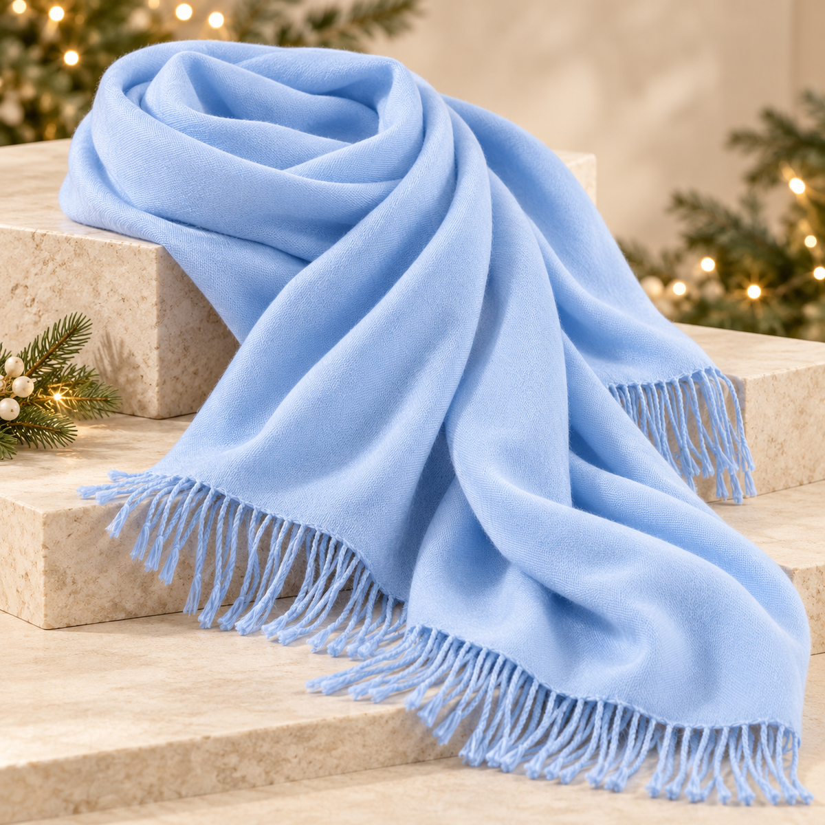 Tasselled Pashmina, Baby Blue