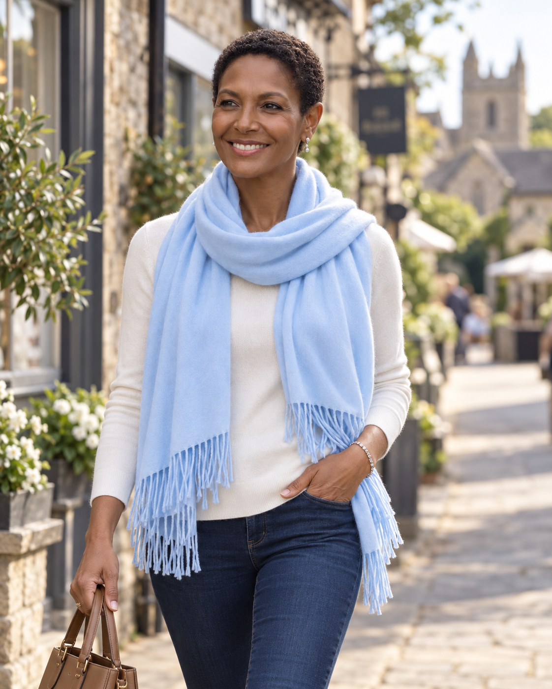 Tasselled Pashmina, Baby Blue