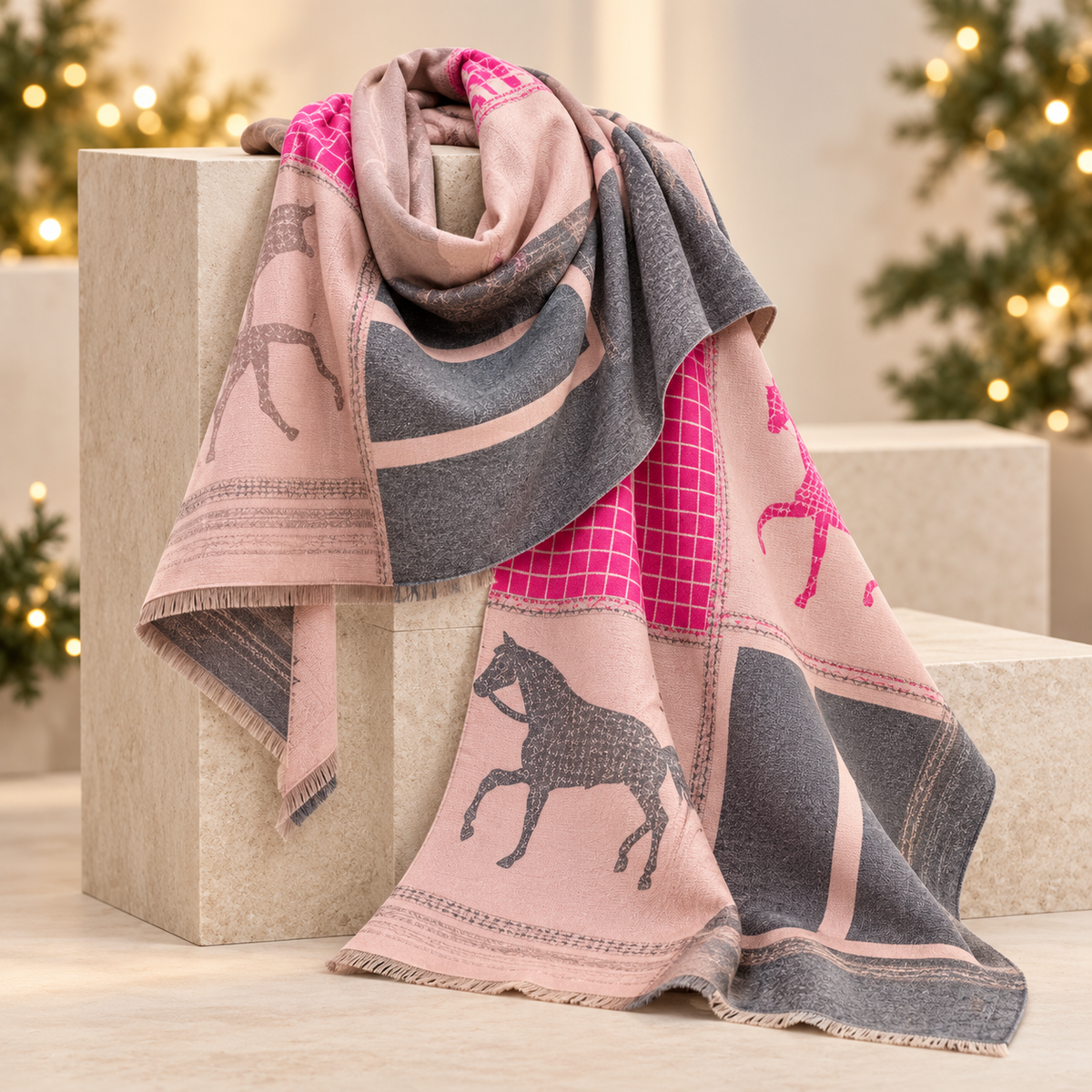 Joelle Oversized Scarf, Pink & Grey