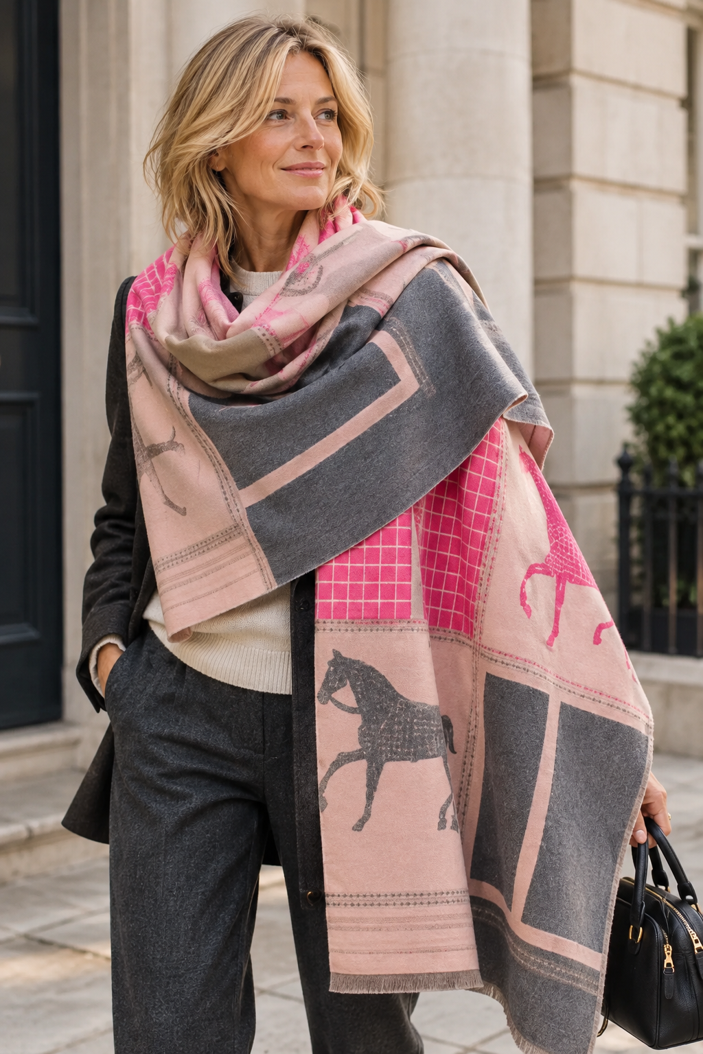 Joelle Oversized Scarf, Pink & Grey