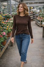 Faye Lurex Long-Sleeved Top, Chocolate