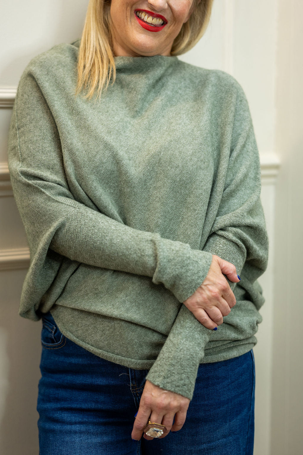 Asymmetric Knit, Moss Green