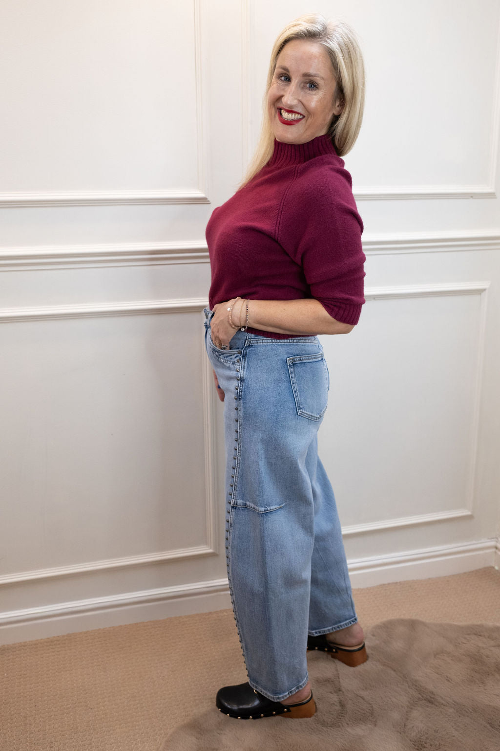 Harta Studded Crop Jeans, Light Blue Wash