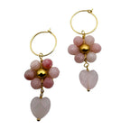Earring Flower Heart, Rose Quartz