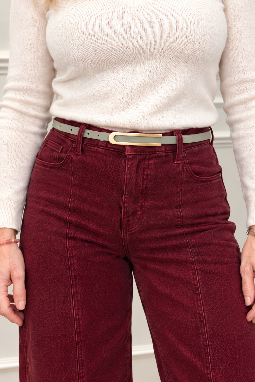 Celine Slim Belt, Sage Leather