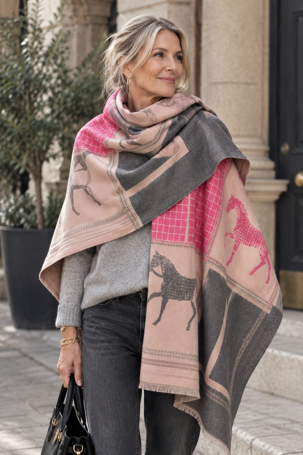 Joelle Oversized Scarf, Pink & Grey