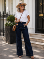 Sienna Button-Fronted Jean, Dark Blue