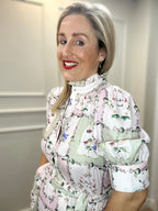 Pamela Button Front Midi Dress with Tiered Skirt and Tie Waist, Pressed Petals