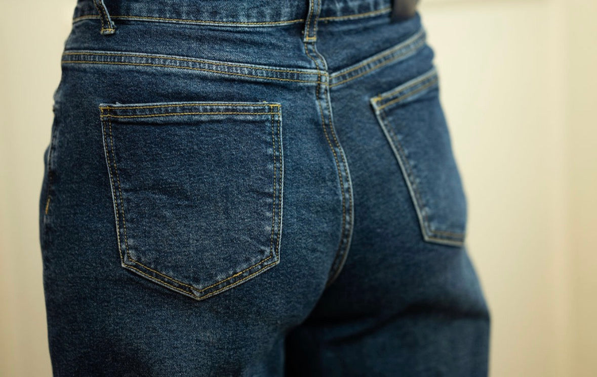 Mandi Asymmetric Waist Jean, Blue Denim