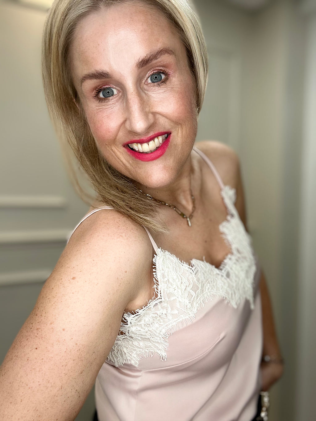 Pia Contrast Camisole, Pink & Cream