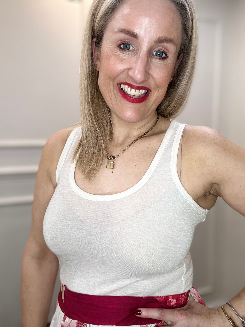 Faye Lurex Vest Top, Off-White