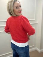 Suri Brushed Short-Sleeved Cardigan, Fiery Red