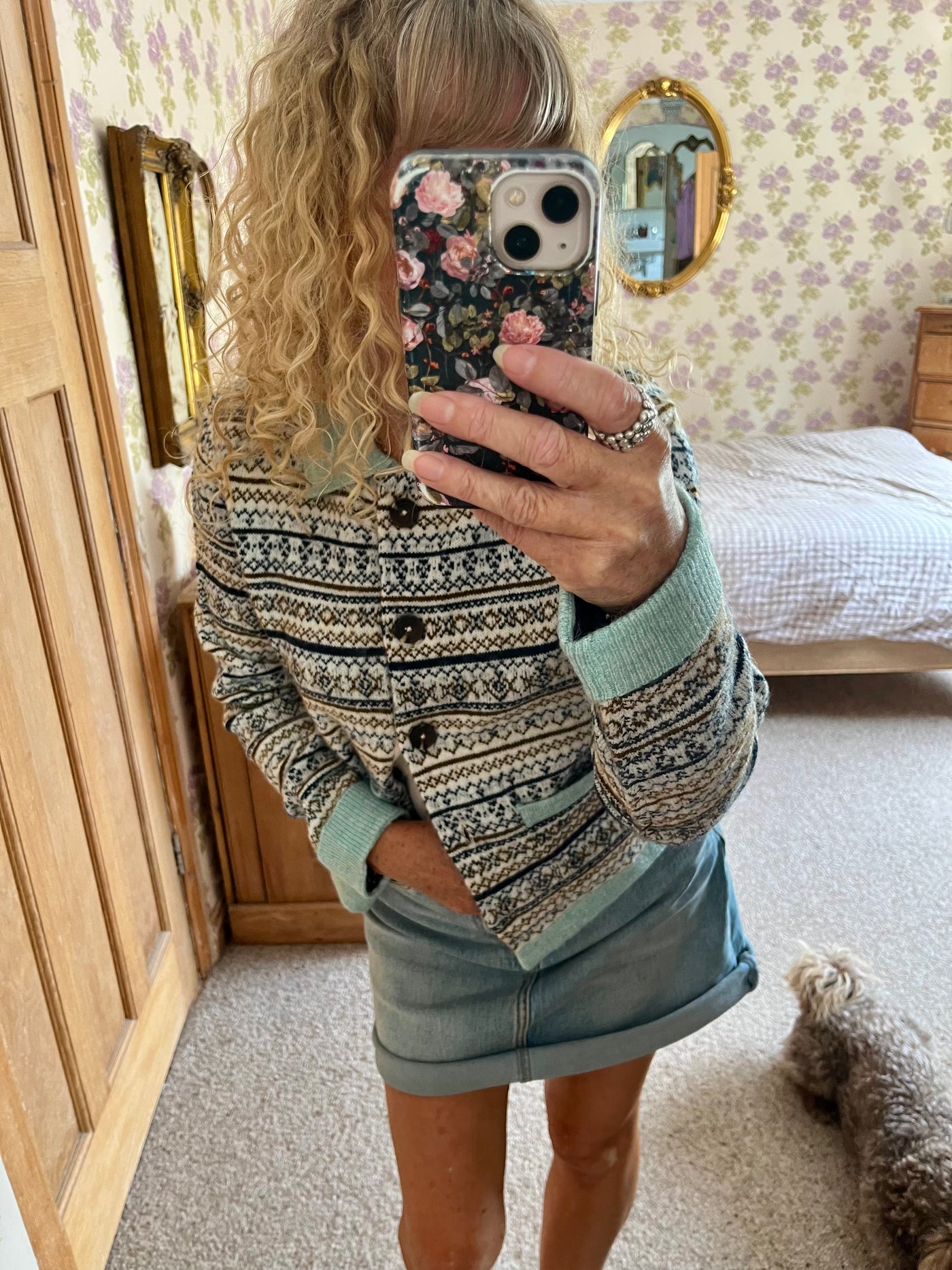 Chestnut Fair Isle Knit Jacket, Mist