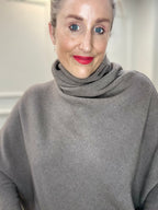 Roll-Neck Asymmetric Knit, Mushroom