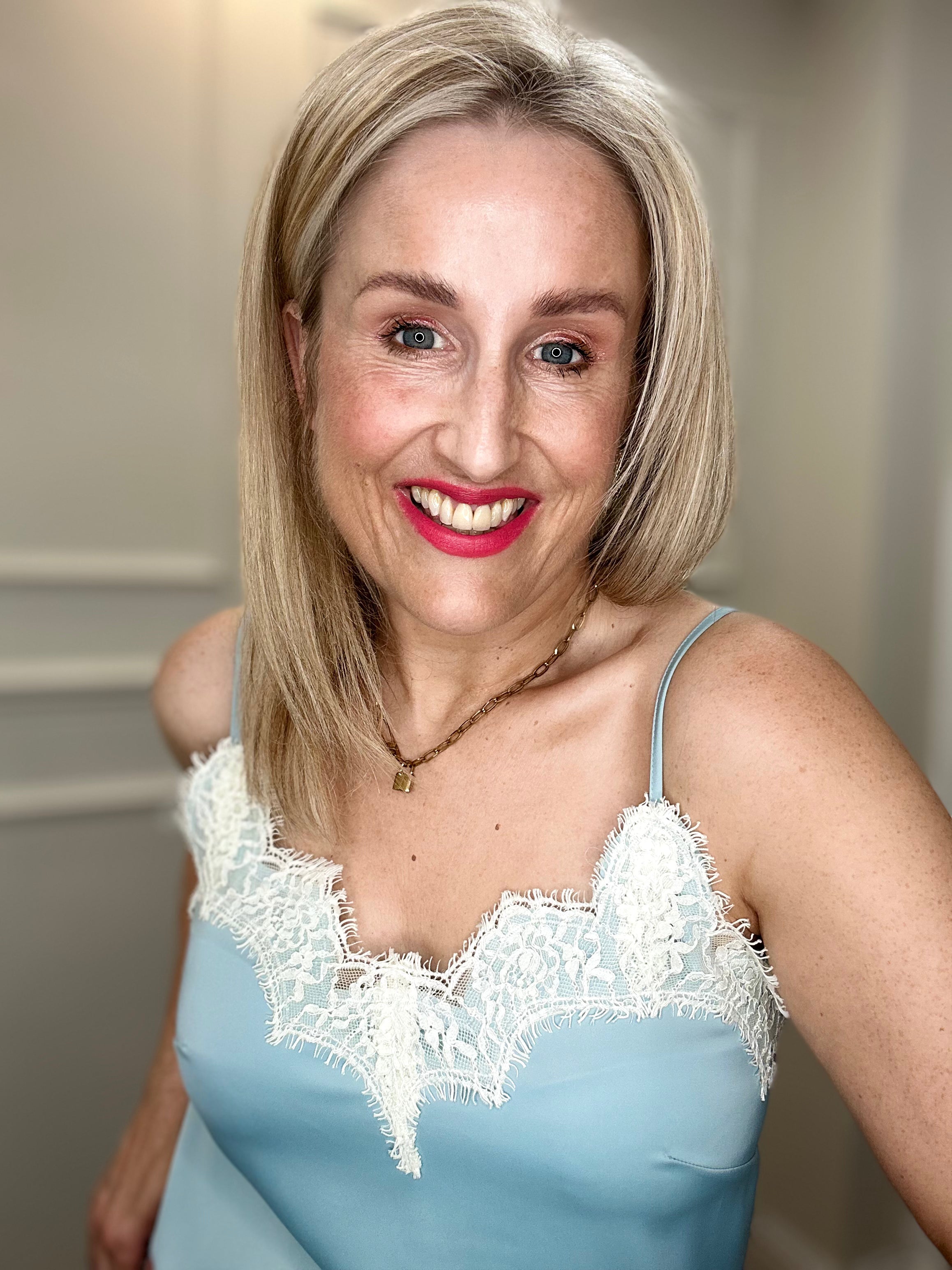 Pia Contrast Camisole, Light Blue