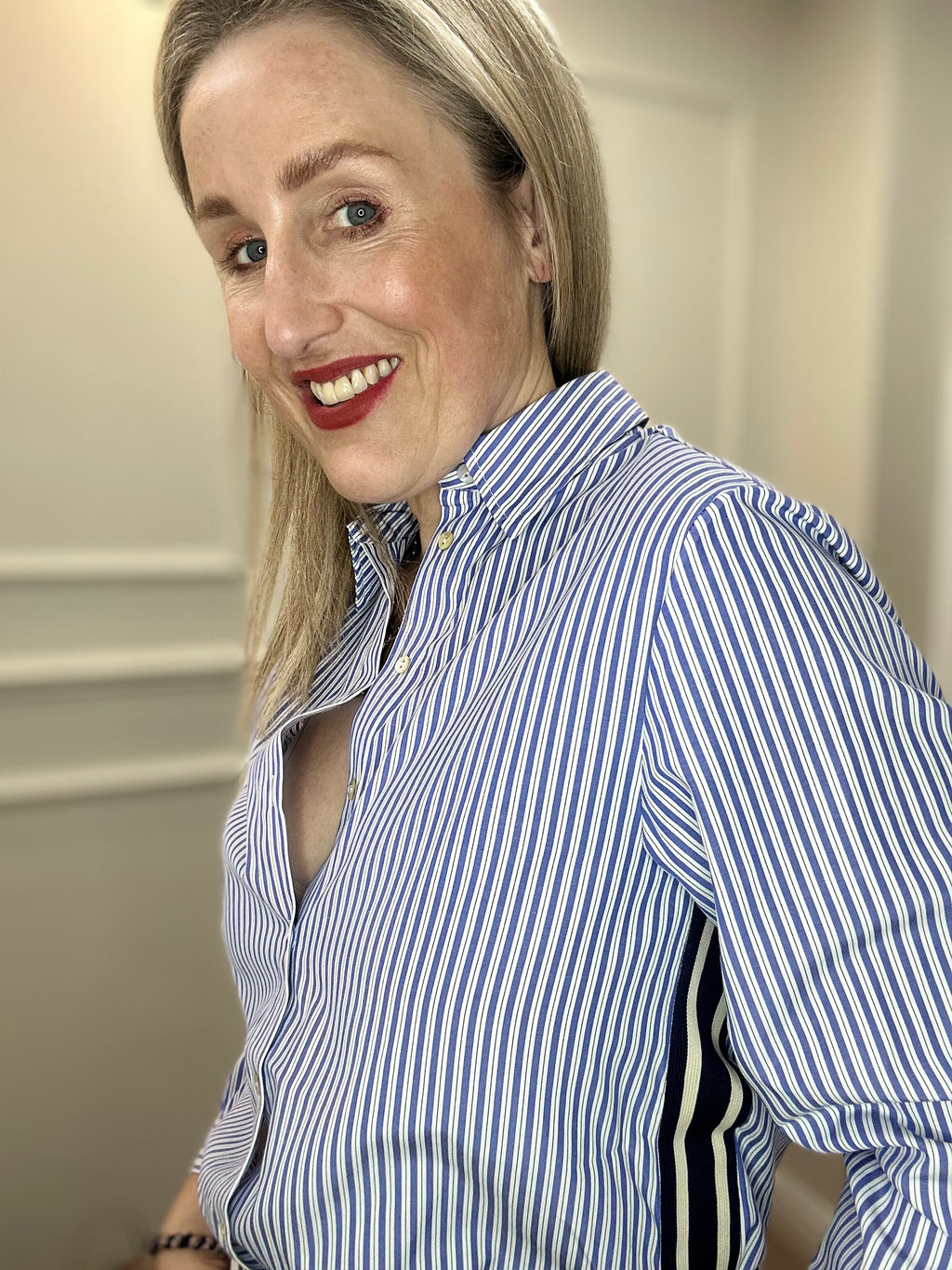 Hanio Tape Shirt, Della Robbia Blue Stripe