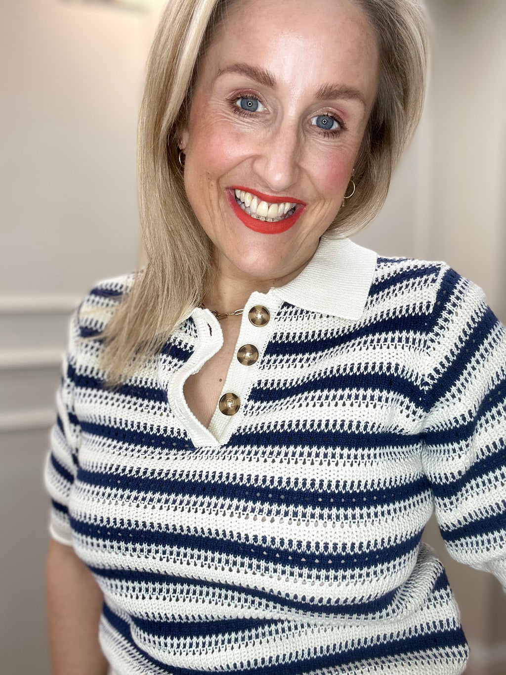 Mikala Polo Jumper, Medieval Blue Stripe