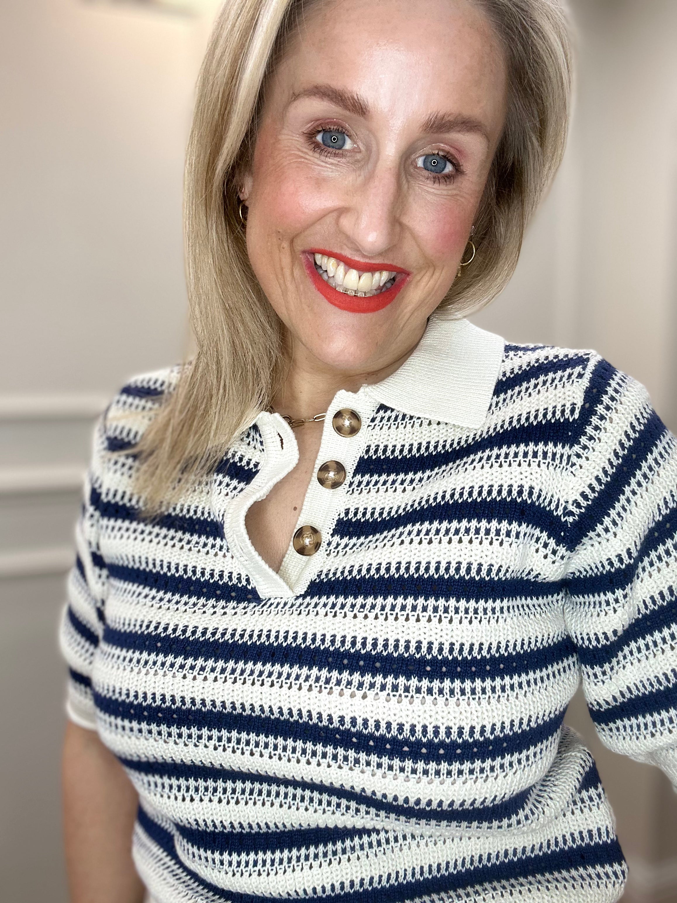 Mikala Polo Jumper, Medieval Blue Stripe