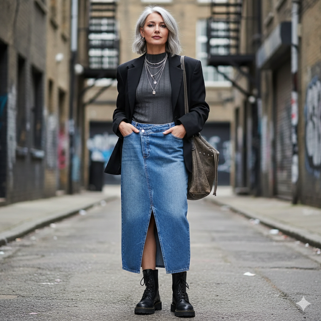 Louis Wrap Skirt, Medium Blue Retro Wash