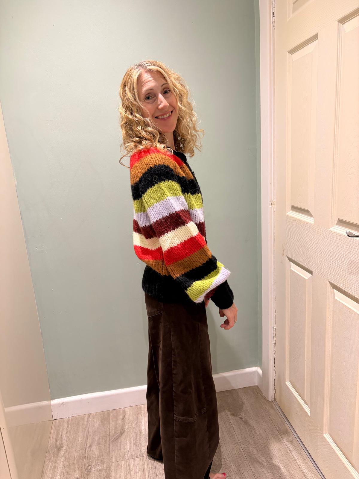 Raglan Campo Knit Cardigan, Multicolour Stripe
