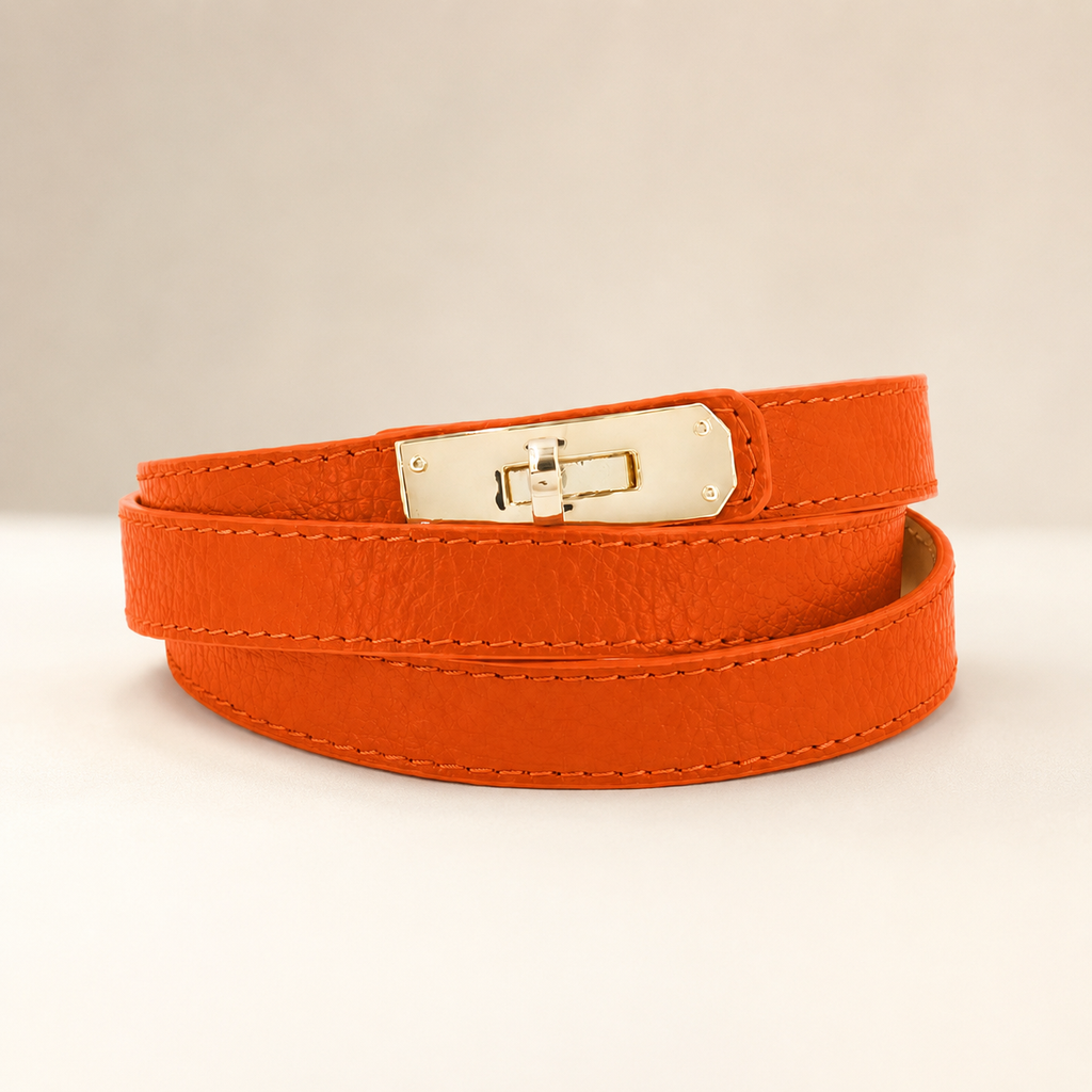 Lucca Belt, Orange Leather - Gold Buckle