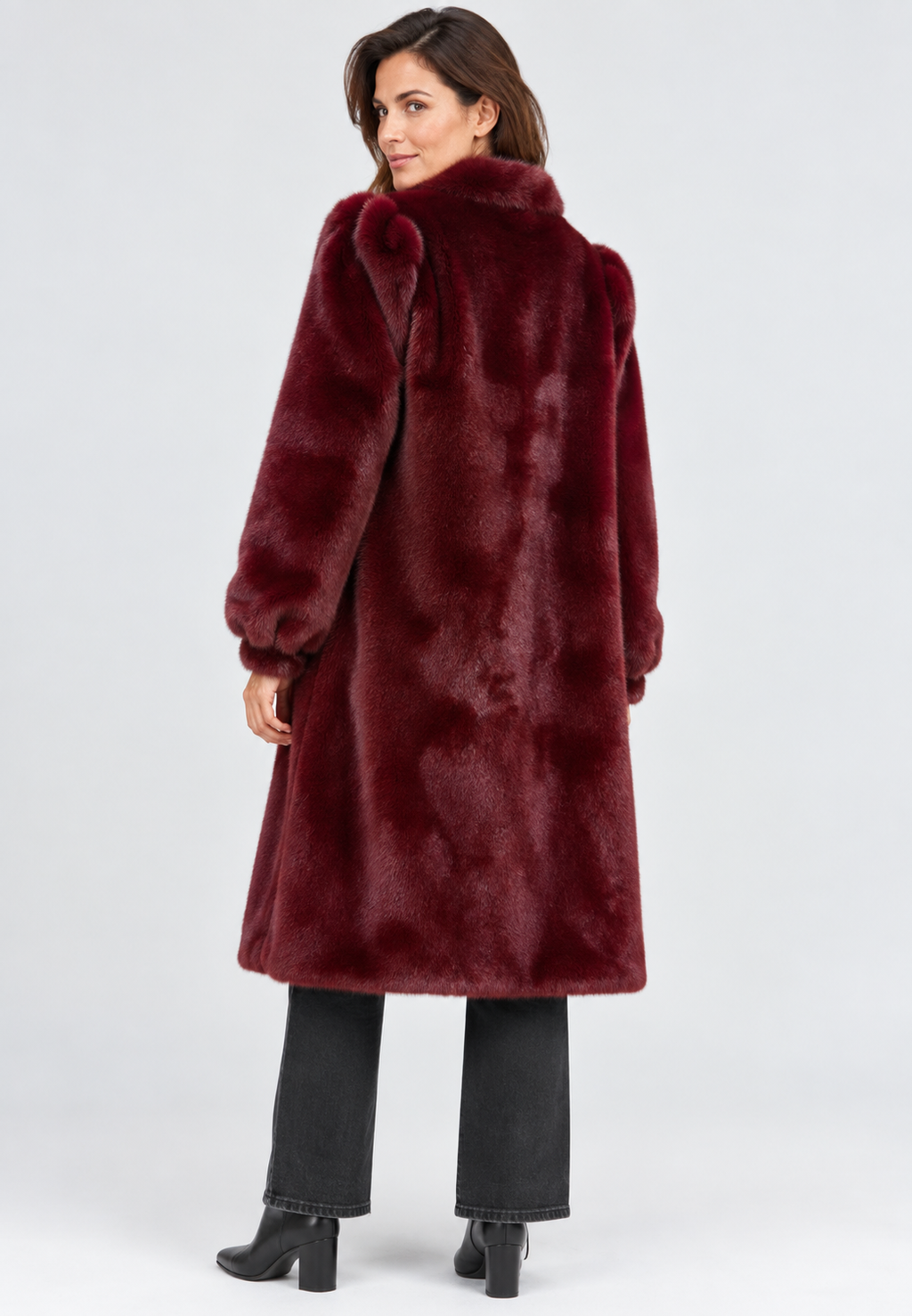 Eva Faux Fur Coat, Burgundy