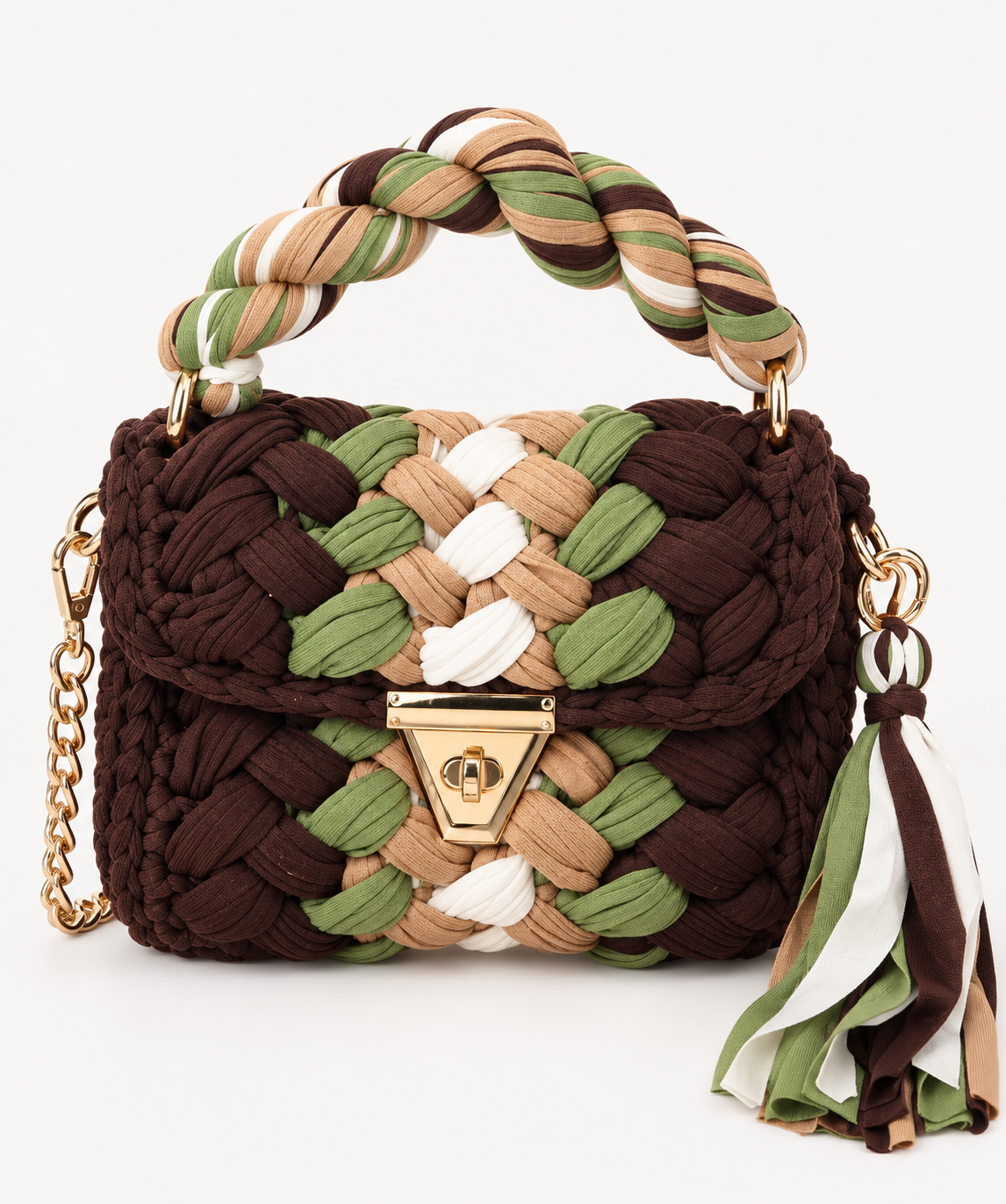 Marian Braided Bag, Brown & Green