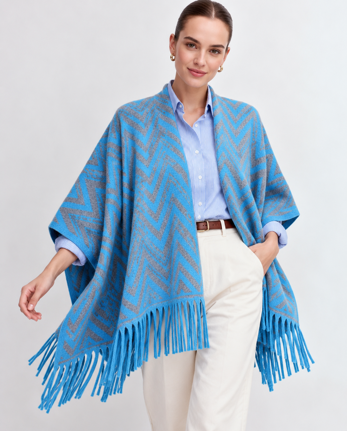Marita Poncho Cape, Blue