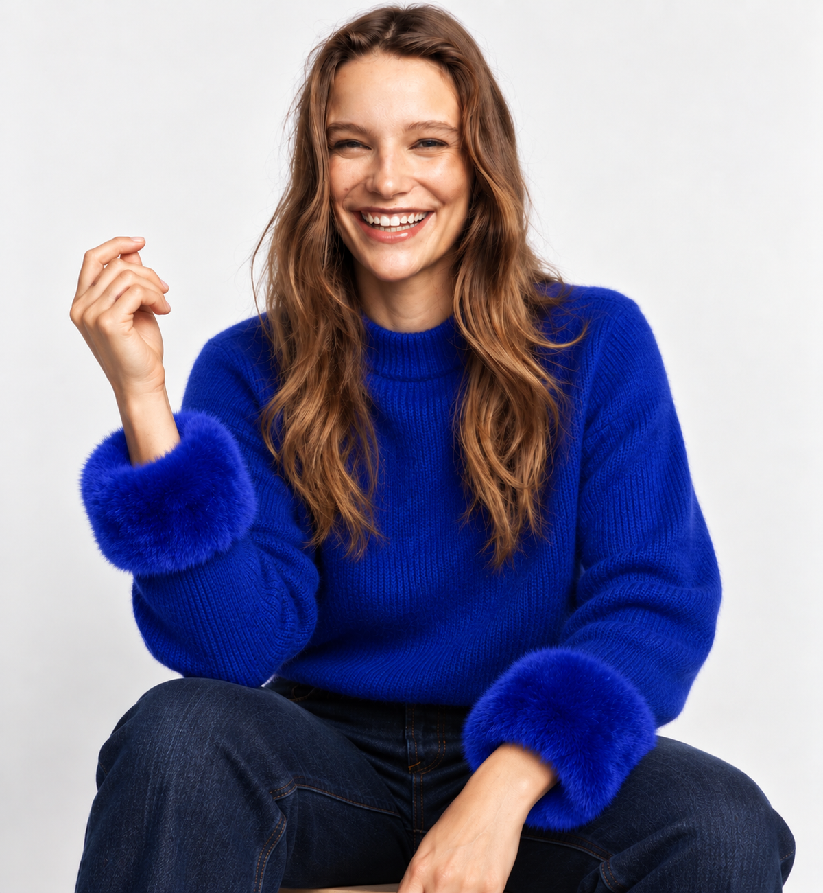 Faux Fur Wrist Cuffs, Royal Blue