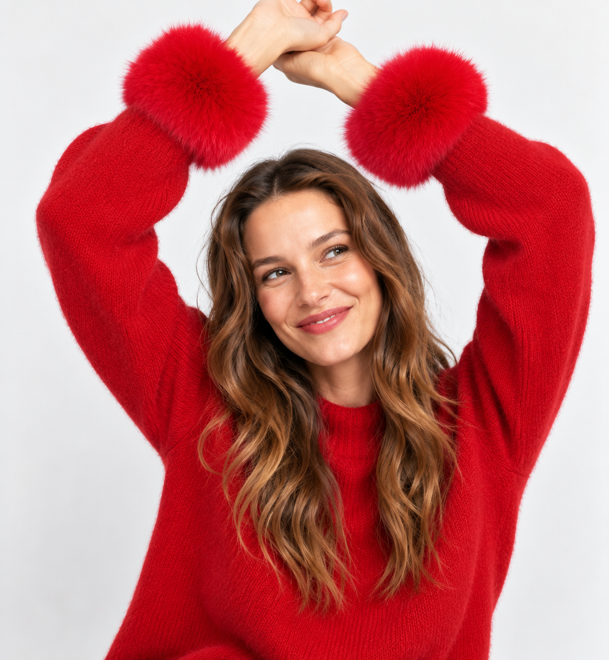 Faux Fur Wrist Cuffs, Red