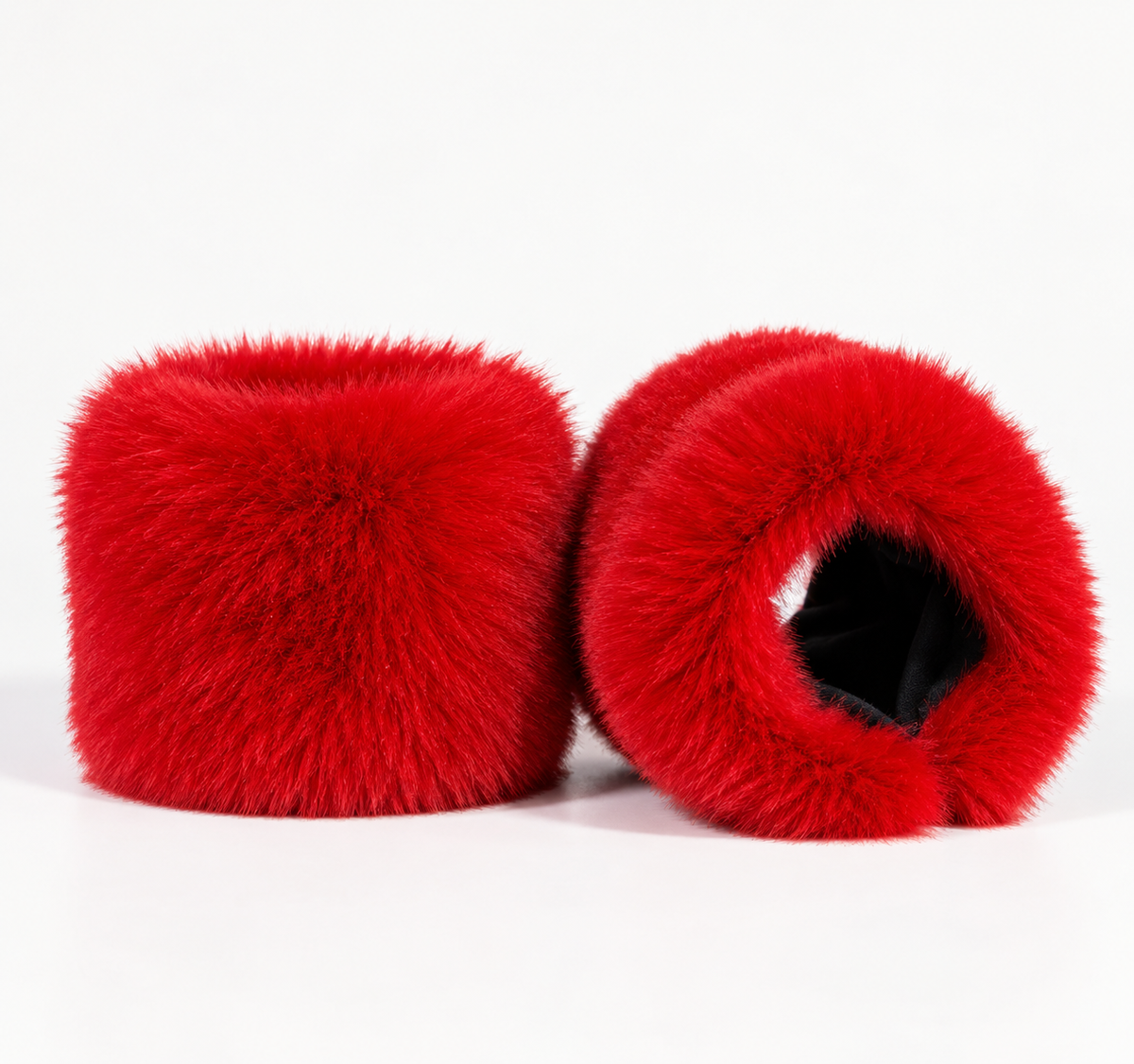 Faux Fur Wrist Cuffs, Red