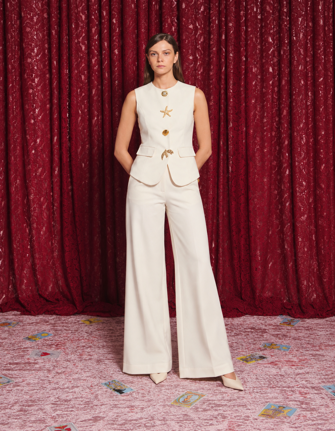 Milos Brooches Vest Top, Cream