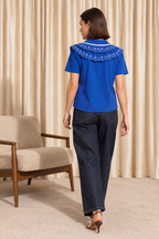 Aegean Trim Blouse, Cobalt Blue