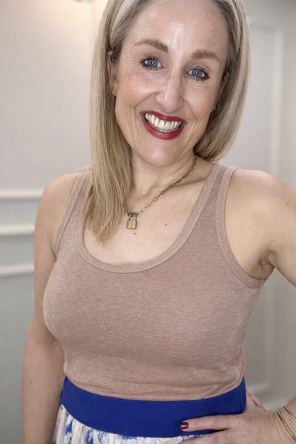 Faye Lurex Vest Top, Golden Taupe