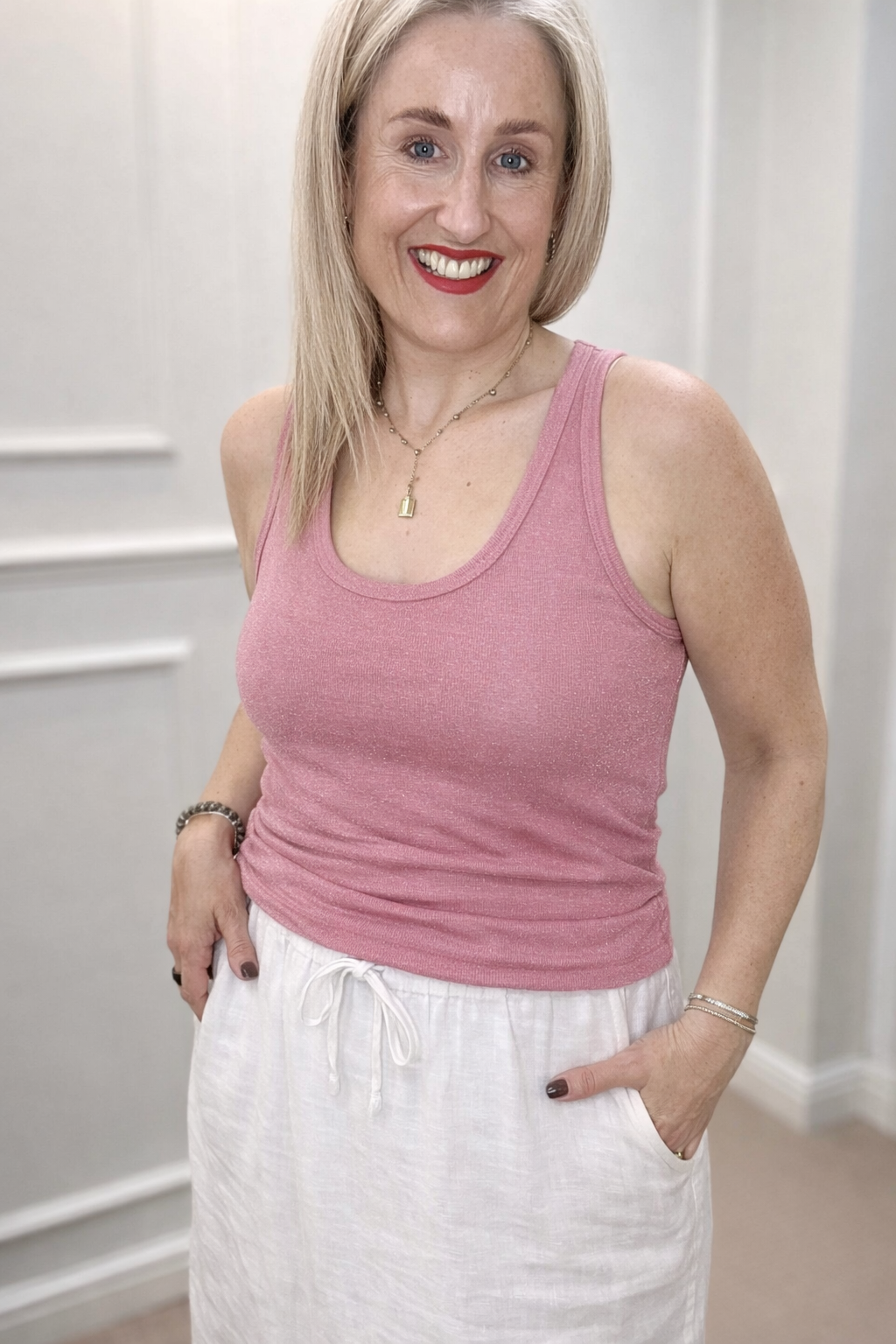 Faye Lurex Vest Top, Rose