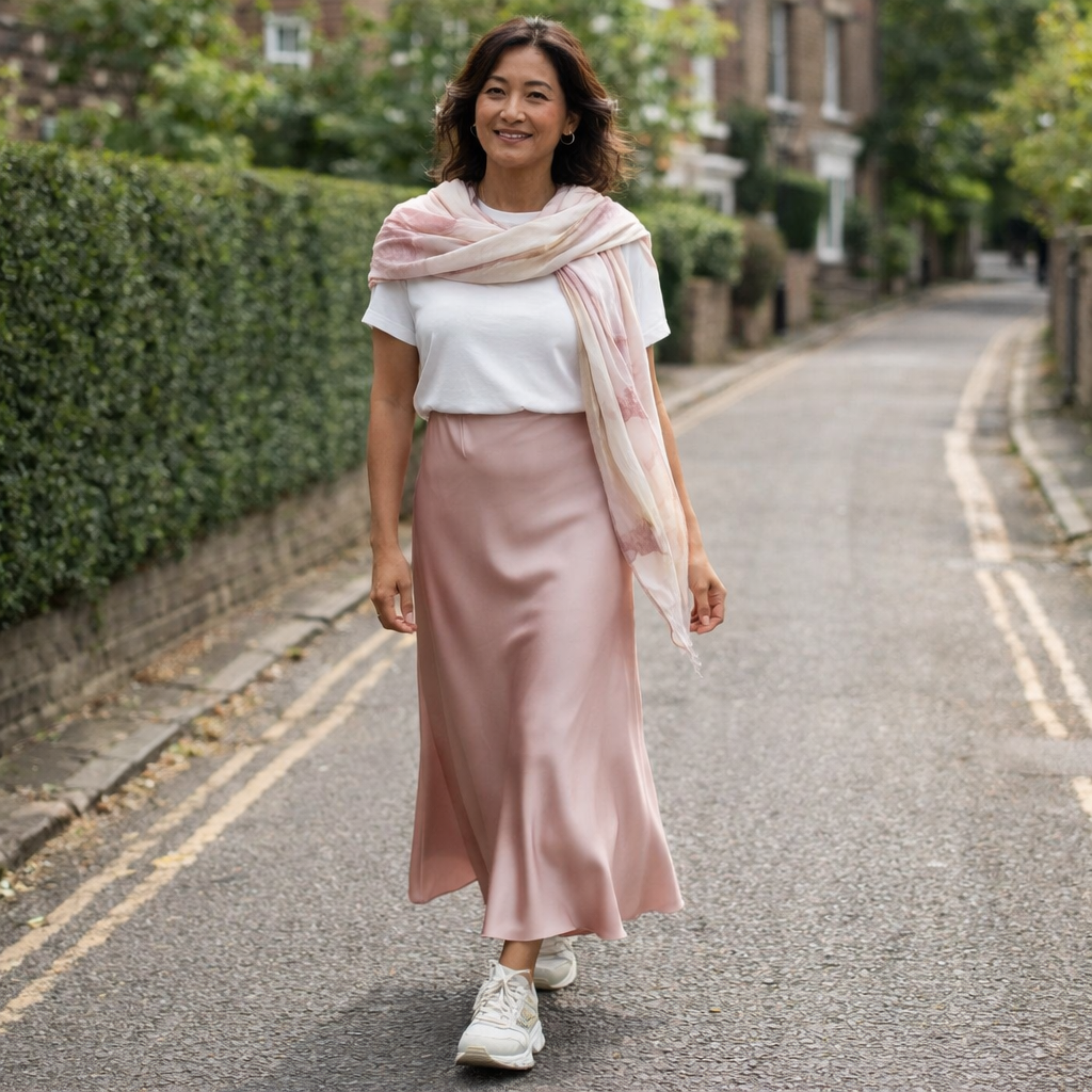 Satin Slip Skirt, Soft Pink