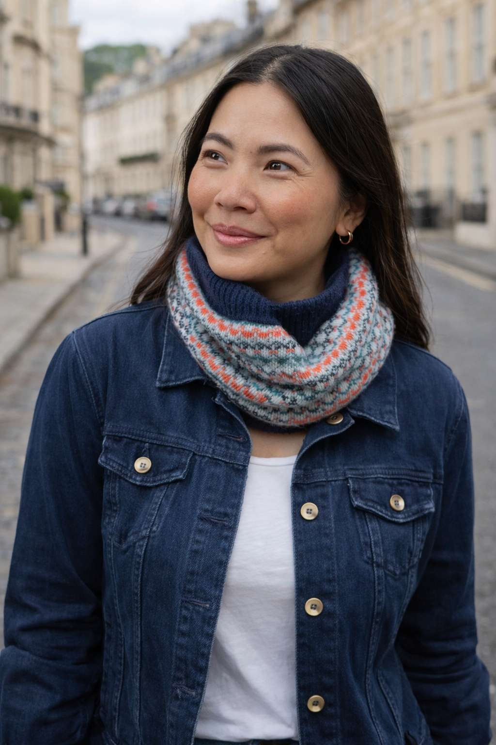 Fair Isle Knitted Snood, Sea Mist