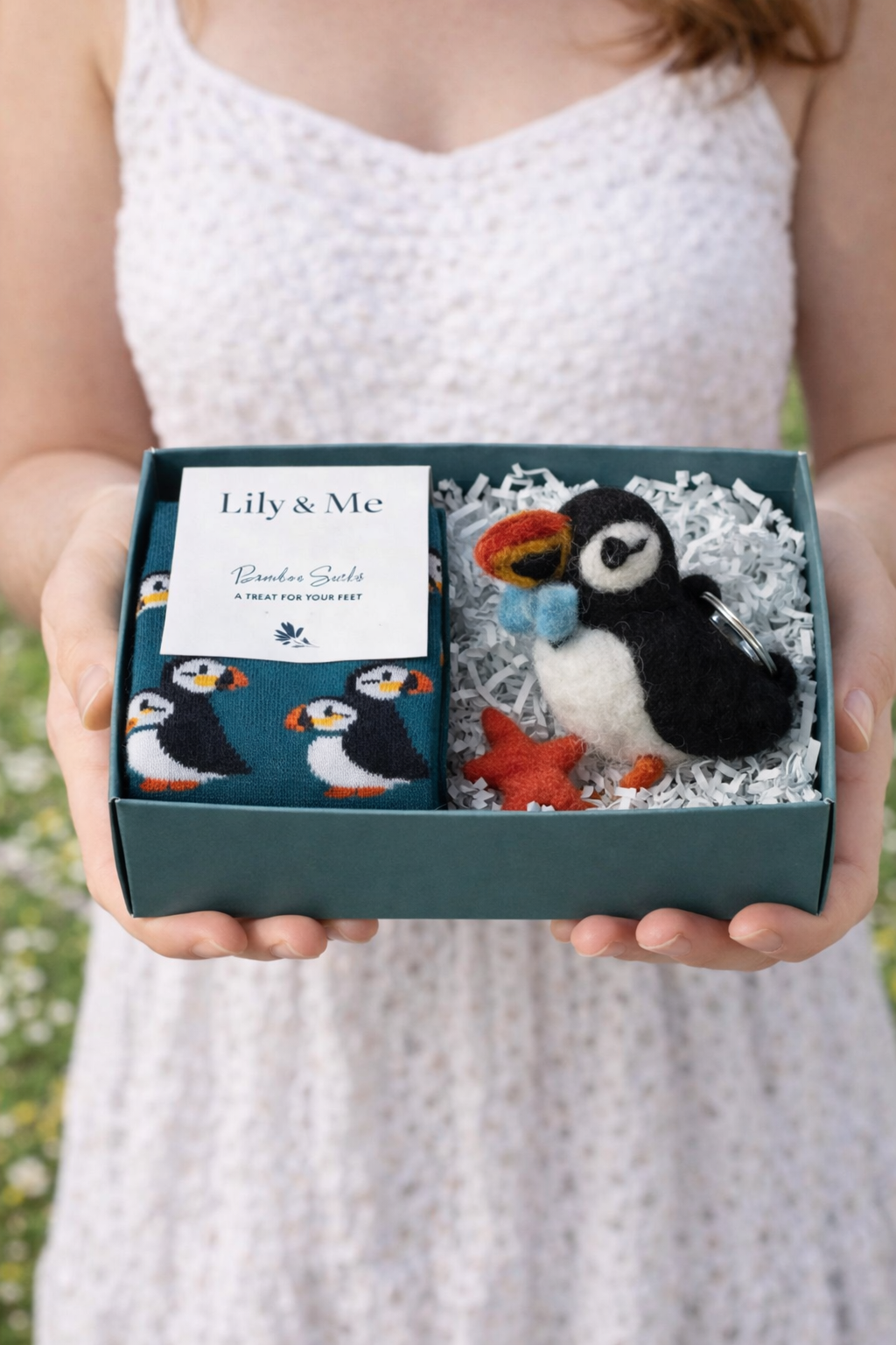 Puffin Keyring & Socks Gift Box