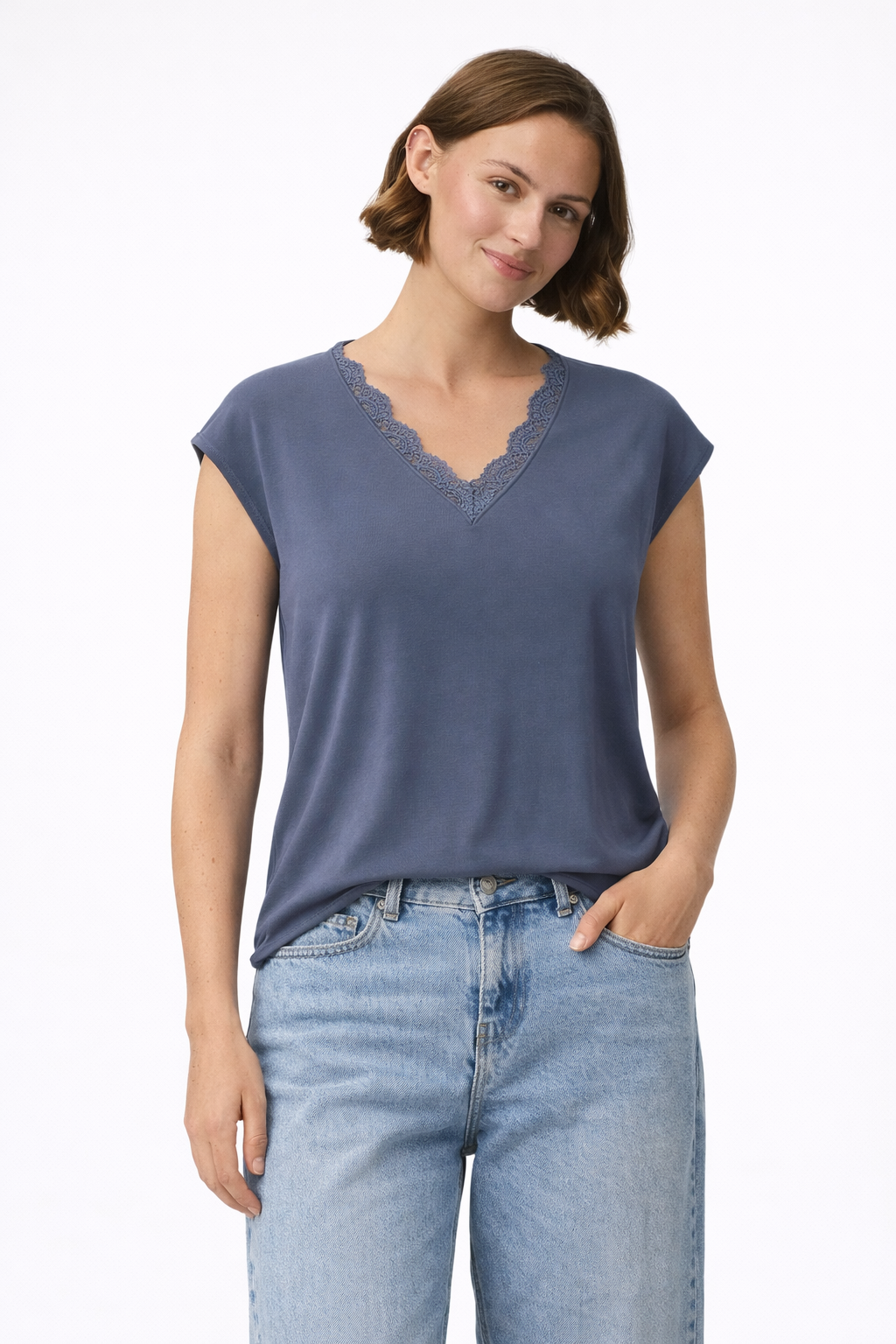 Kamala Lacy V-Neck Tee, Ombre Blue