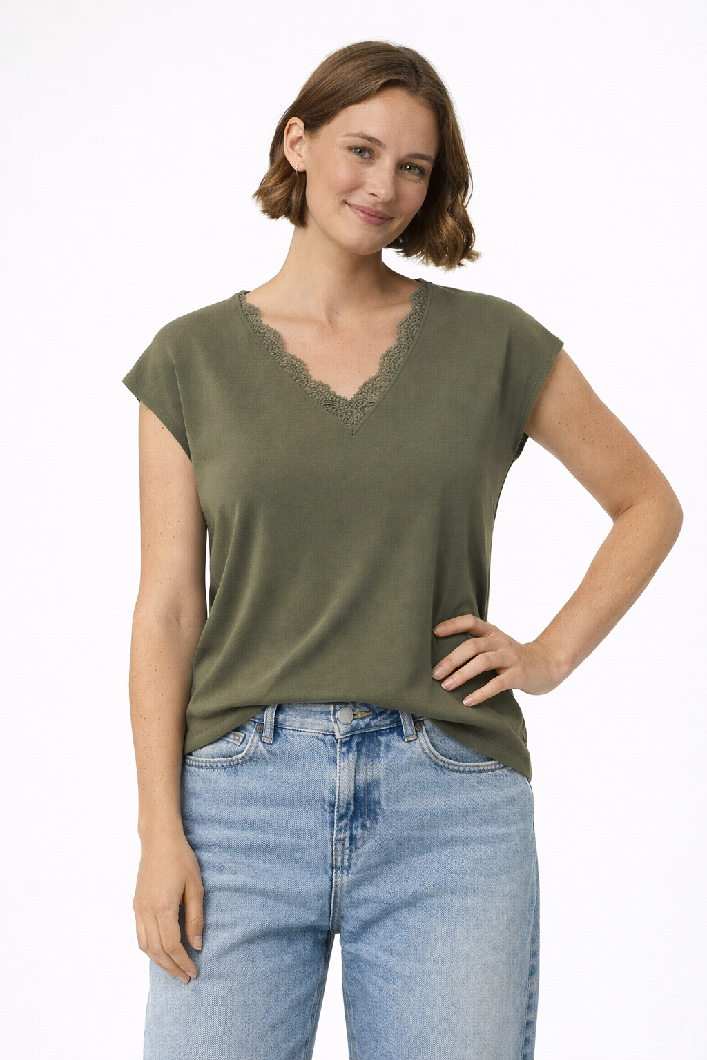 Kamala Lacy V-Neck Tee, Grape Leaf