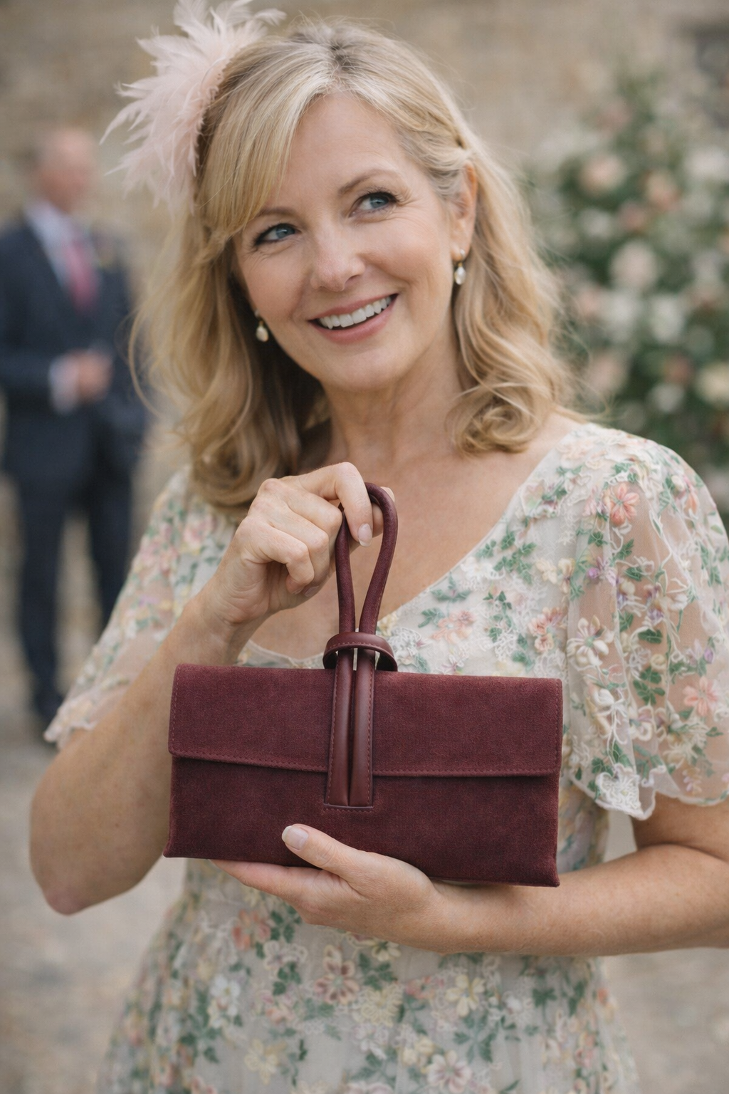 Suede Leather Loop Bag, Burgundy