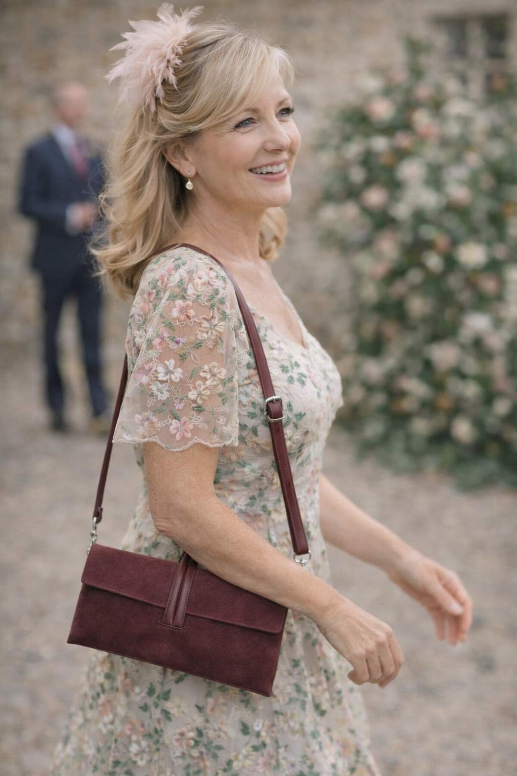 Suede Leather Loop Bag, Burgundy
