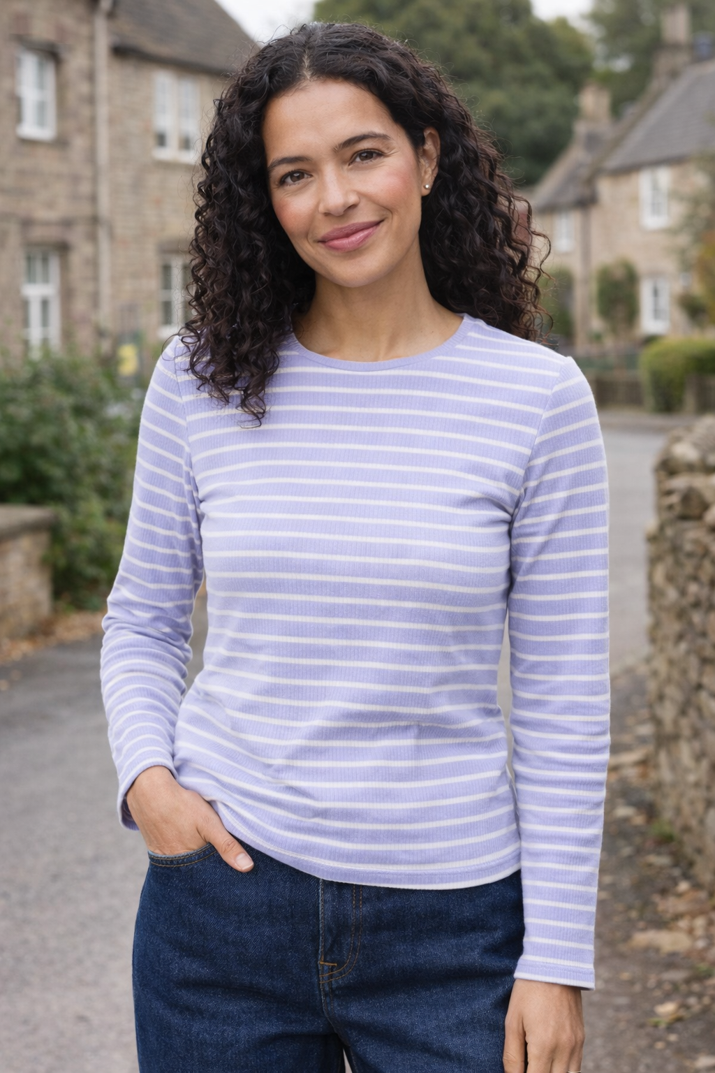 Ruka Long-Sleeved Top, Baby Lavender Stripes