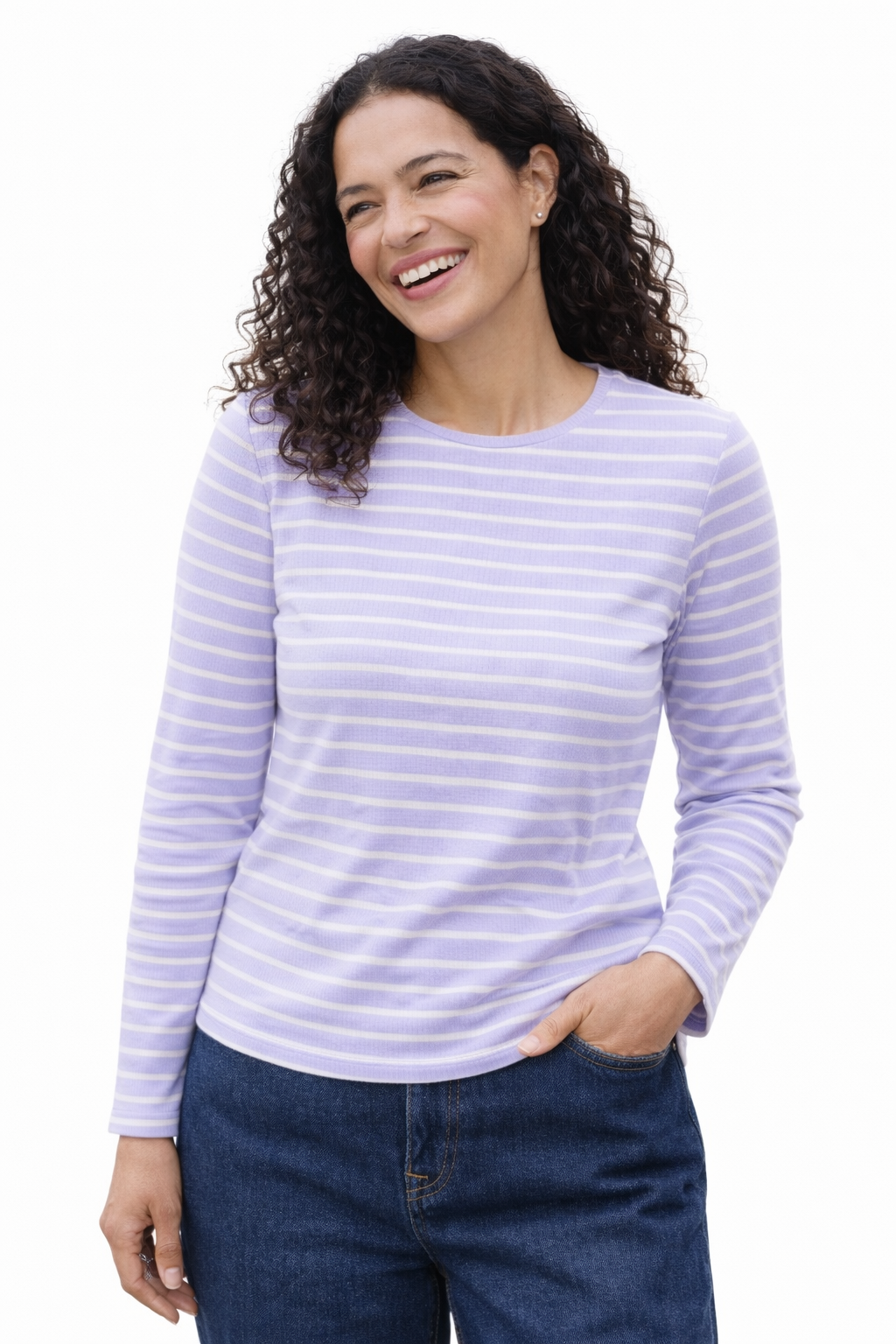 Ruka Long-Sleeved Top, Baby Lavender Stripes
