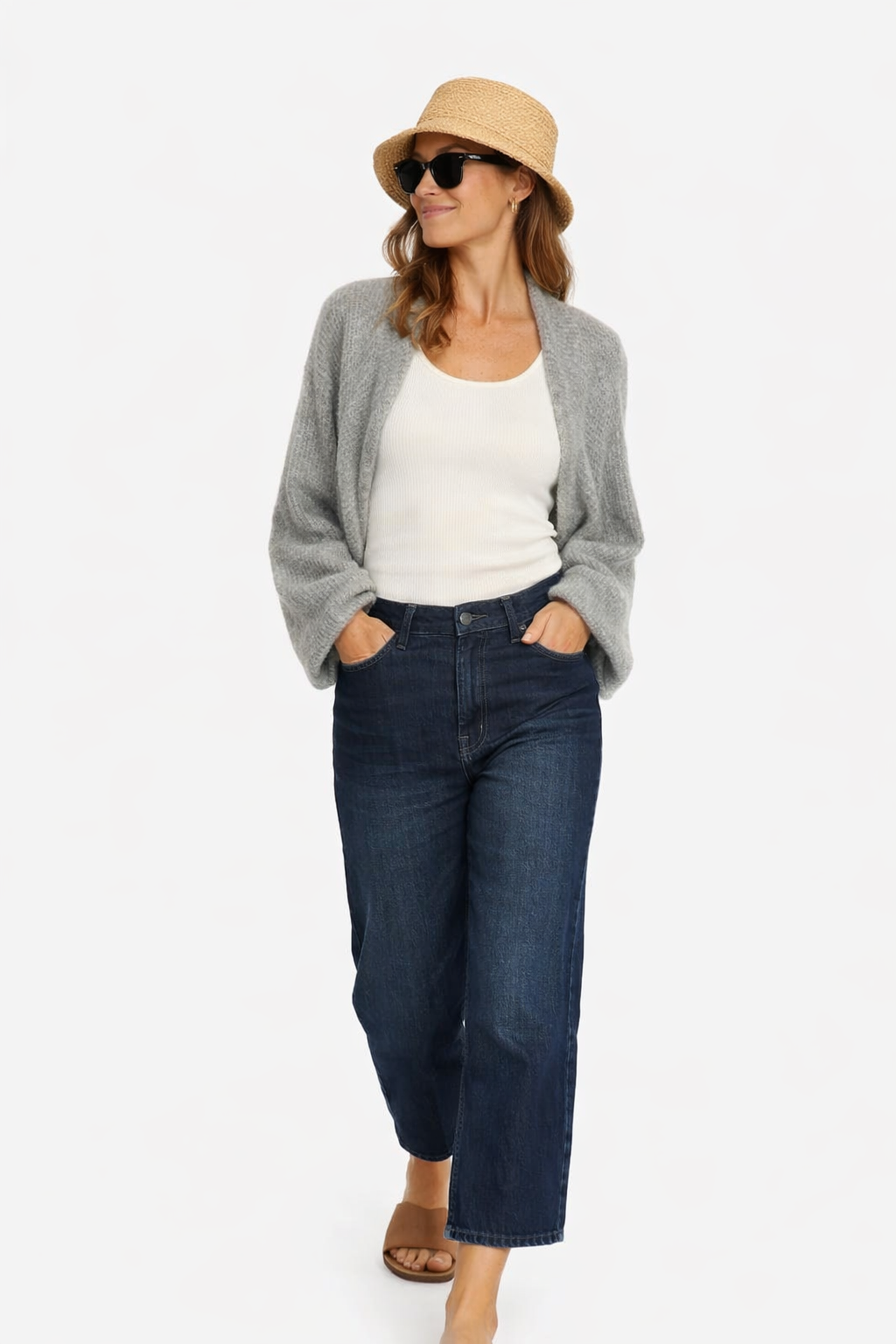 Mina Bolero Cardigan, Light Grey melange