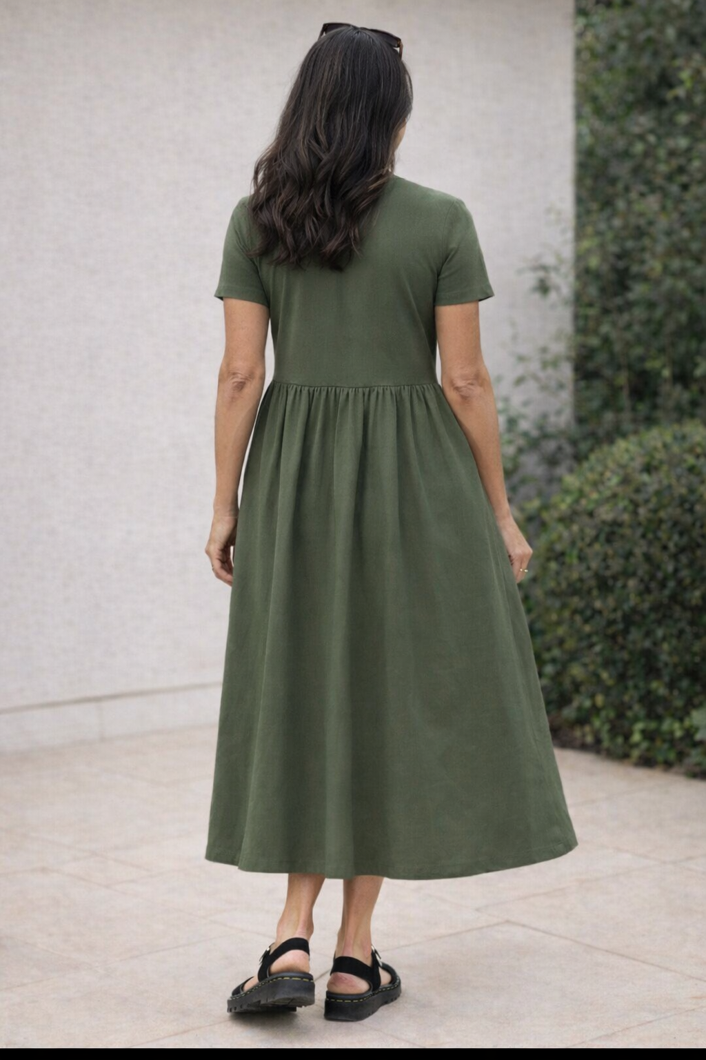Hannah Cotton Poplin Dress, Moss Green