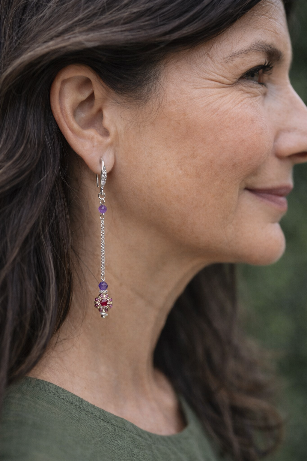 Silver Amethyst Gemstone Belle Chain Earrings